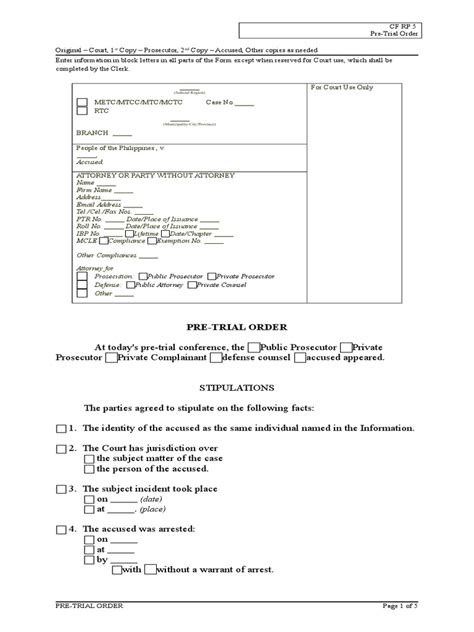 Cf Rp 5 Pre Trial Order Prosecutor Lawsuit
