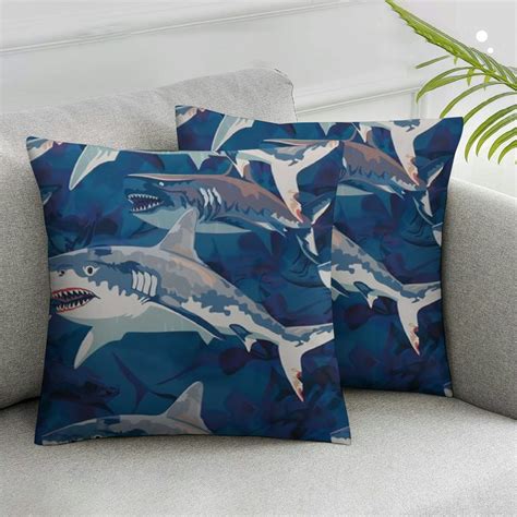 Ulloord Blue Cartoon Shark Throw Pillow Covers Soft Inch Pillow Cover