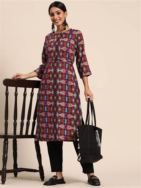 Buy Sangria Women Maroon Ethnic Motifs Printed Kurta With Trousers