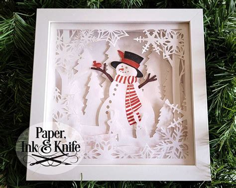 Snowman Shadow Box 3D Layered Papercut Template. Christmas - Etsy