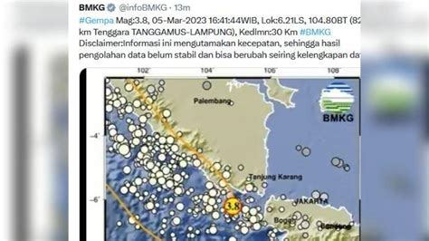 Gempa Terkini Melanda Tanggamus Lampung Pusat Gempa Bumi Di Laut Dekat