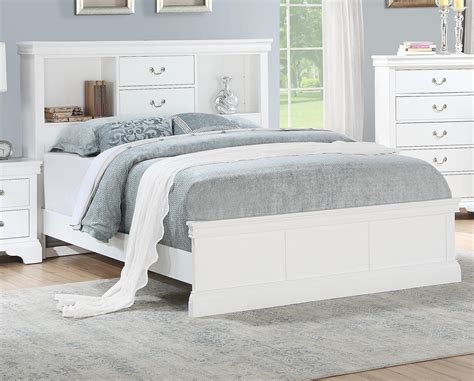 Contemporary Classic White Queen Size Bed Storage Drawers Wooden ...