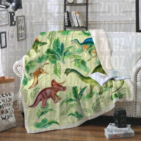 Dinosaurs Ferns Fleece Blanket Sherpa Blanket The Daisy Shop