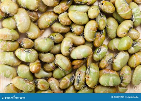 Closeup Dry Roasted And Salted Edamame Nuts Green Nut Stock Image