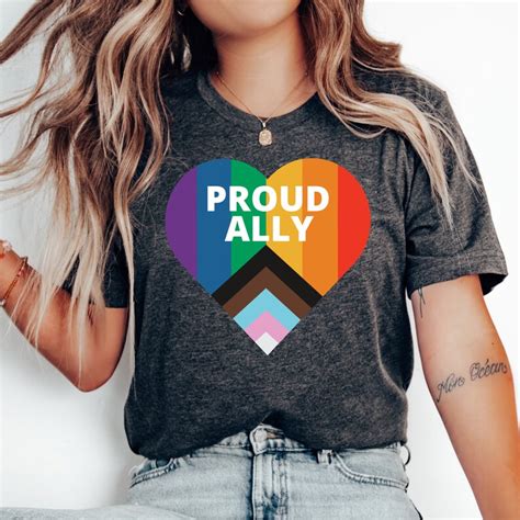 Proud Ally Shirt Ally Pride Outfit Lgbtq T Shirt Pride Month Clothing Rainbow Hearts Gay