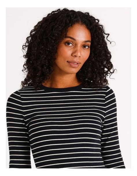 Grab Denim Organic Blend Crew Neck Long Sleeve Rib Tee In Black Myer