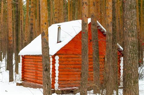 Premium Photo | Log cabin in winter in the forest under the snow.