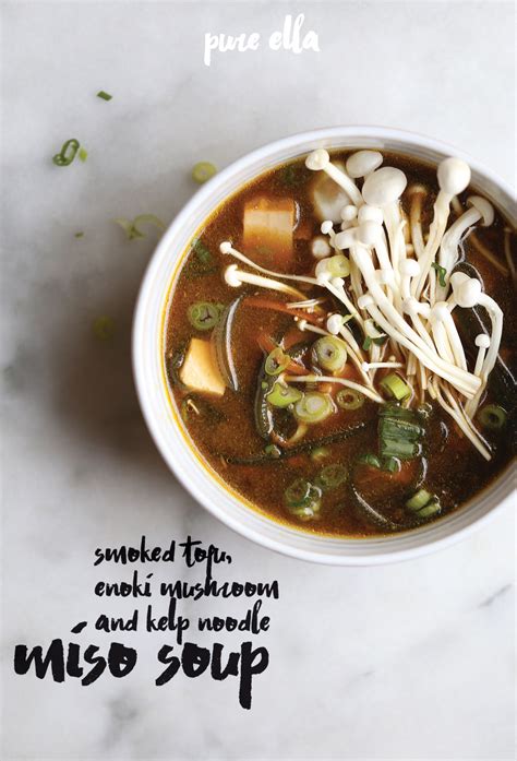 Smoked Tofu Enoki And Kelp Noodle Miso Soup