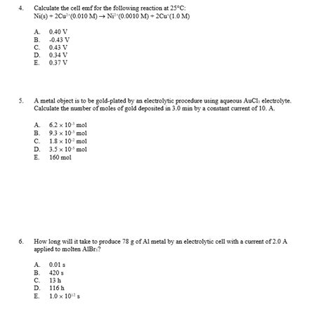 Solved Calculate The Cell Emf For The Following Reaction Chegg