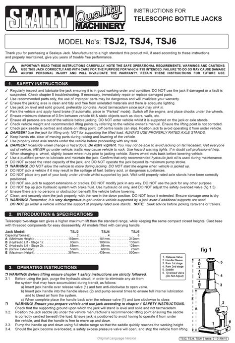 Sealey Tsj2 Instructions Pdf Download Manualslib