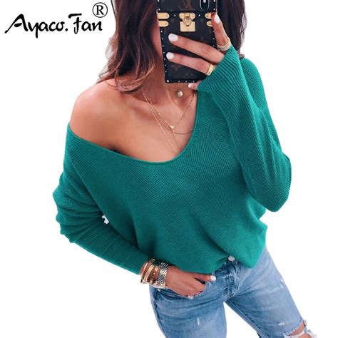 Sexy Deep V Neck Warm Women Sweater New Autumn Winter Solid Knitted