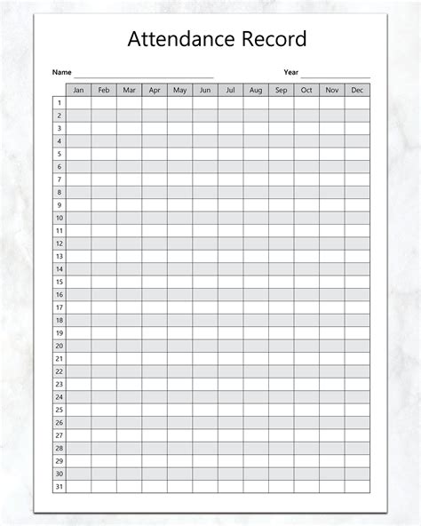 Attendance Sheet Printable Attendance Tracker Ideal For School