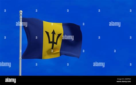 Barbados National Flag Waving In The Wind 3d Rendering CGI Stock