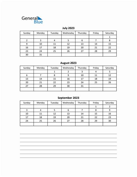 Q3 Quarterly Calendar 2023 in PDF, Word, Excel