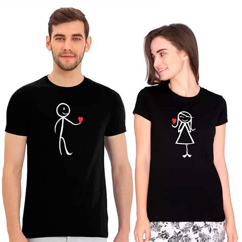 Buy Cartoon Love Cotton Black Couple T Shirt Online In India