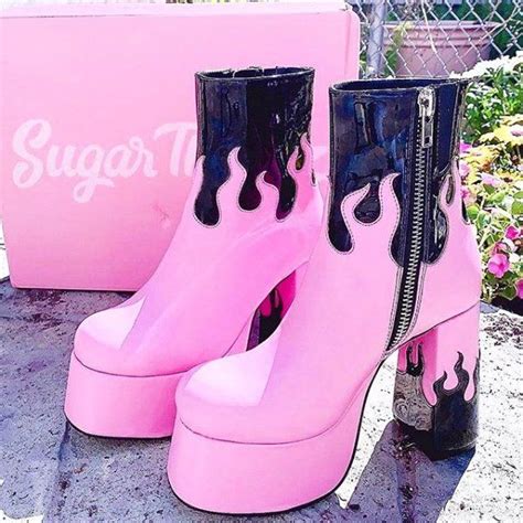 Sugar Thrillz Pink Flame Platform Boots Dolls Kill Dream Shoes Crazy