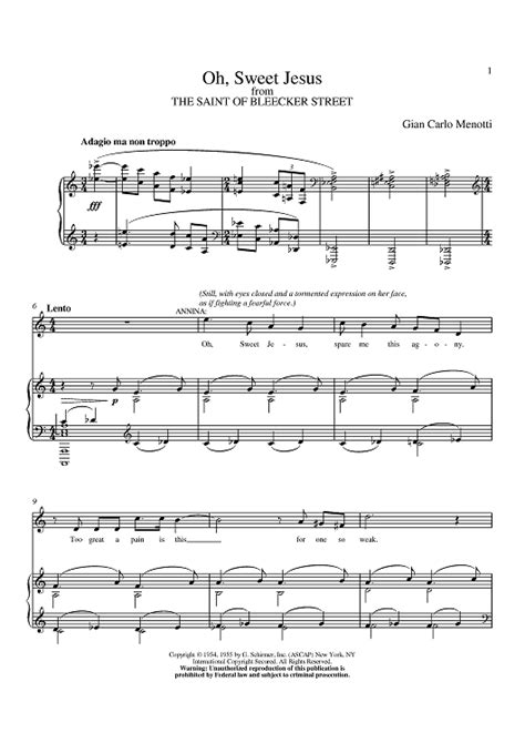 Oh, Sweet Jesus" Sheet Music by Gian Carlo Menotti for Piano/Vocal ...