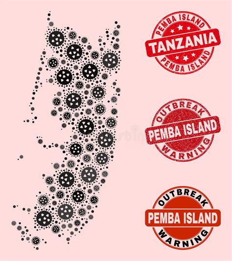 Outbreak Composition Of Mosaic Pemba Island Map And Textured Seals