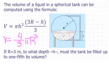 Answered The Volume Of A Liquid In A Spherical Tank Can Be Computed