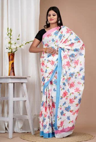 Block Prints Casual Wear Pure Cotton Saree With Blouse M At Rs