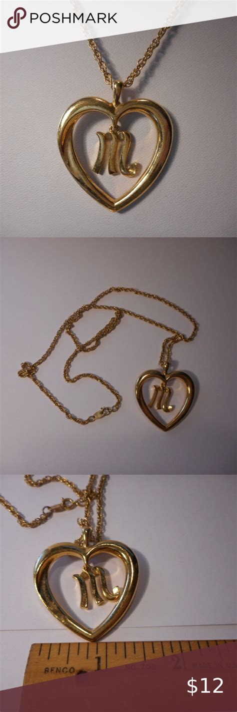 Avon Gold Tone Initial M Heart Necklace L Necklace Heart