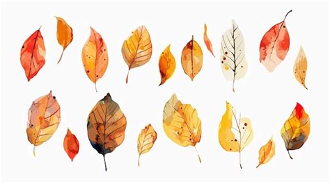 Autumn Watercolor Fallen Leaves Seasonal Clip Art Premium Ai