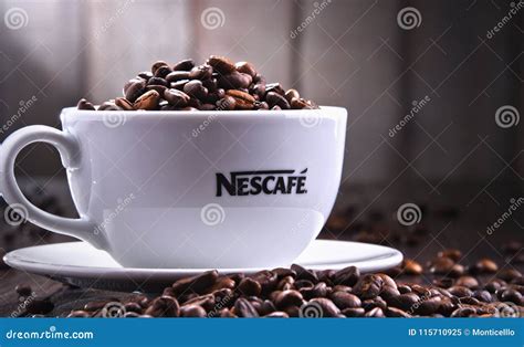 Composition With Cup Of Nescafe Coffee Beans Editorial Image Image Of