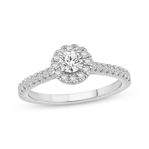 Round Cut Diamond Halo Engagement Ring 3 4 Ct Tw 14k White Gold Kay