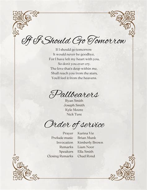 Funeral Program Memorial Digital Template Instant Download Celebration Of Life Ceremony