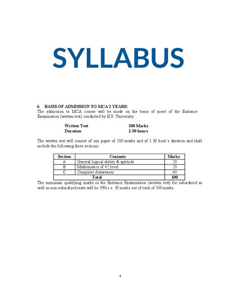 HPU MCA 2025 Syllabus PDF AglaSem Admission