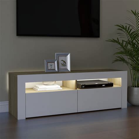 Vidaxl Tv Cabinet With Led Lights White And Sonoma Oak X X Cm