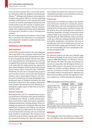 Preoperative Hematological Parameters Predicting Mortality In Stanford