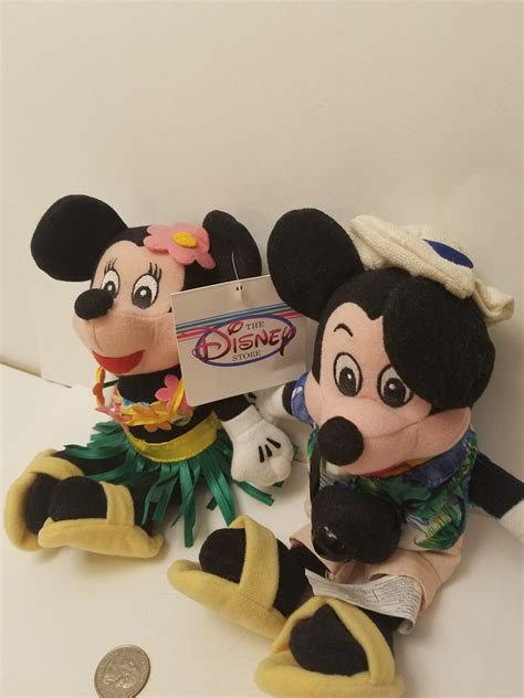 Disney Tourist Mickey And Hula Minnie 9 Mini Bean Bag Plush Set Ebay