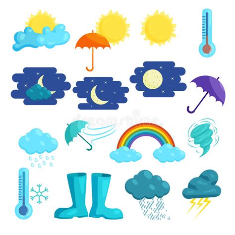 Weather Icons Set Cartoon Style Stock Vector Illustration Of Snow