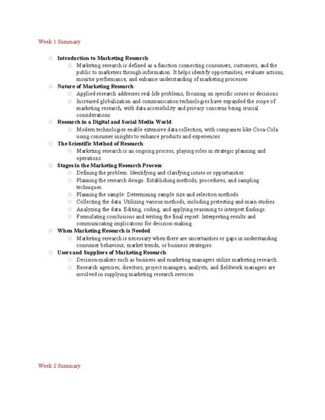 Weeks Notes Of Mktg Week Week Summary