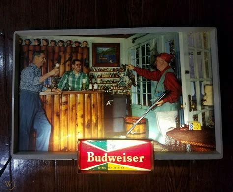 Vintage 1950s Budweiser Lighted Sign Wtwo Inserts Hunting Lodge