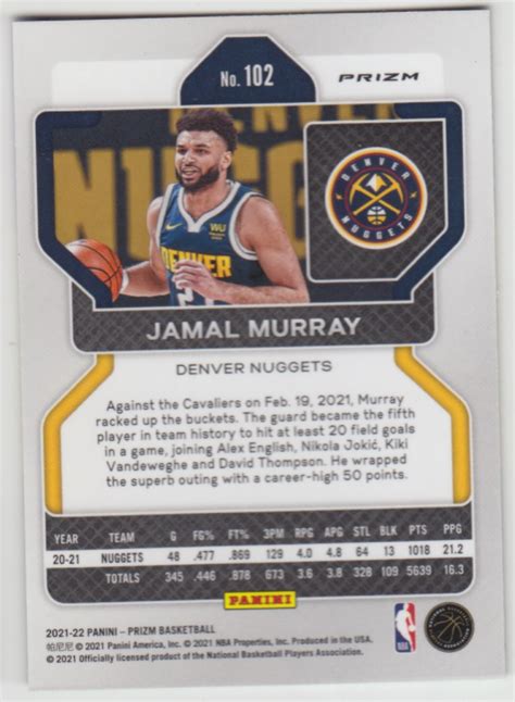 2021 22 Panini Prizm Choice Jamal Murray Blue Yellow Green Prizm 102