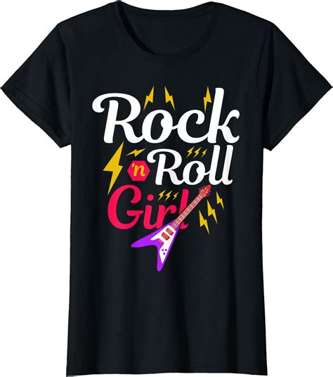 Rock N Roll Girl Retro 80s 90s Themed Party Guitar Music T-Shirt ...