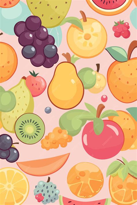 Premium Vector Cute Fruits Cartoon Pattern Vector Art Background