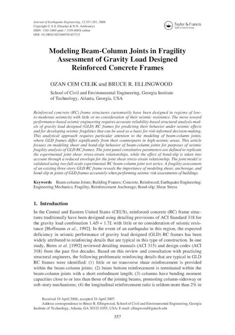 PDF Modeling Beam Column Joints In Fragility Assessment Of Gravity