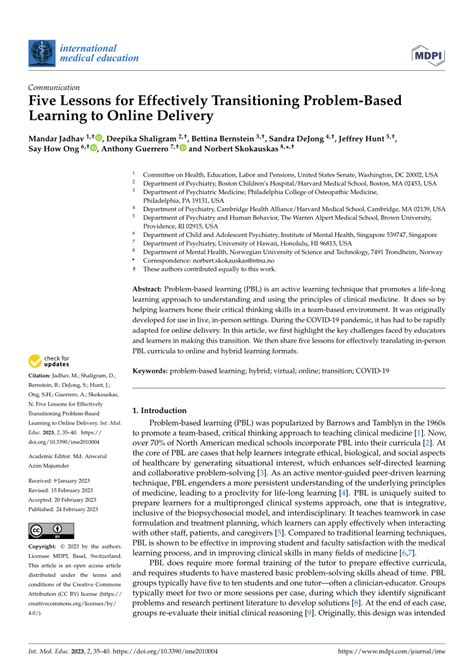 PDF Five Lessons For Effectively Transitioning Problem Based Learning