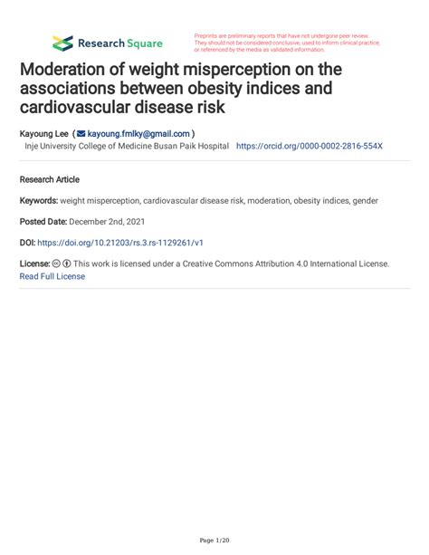 PDF Moderation Of Weight Misperception On The Associations Between