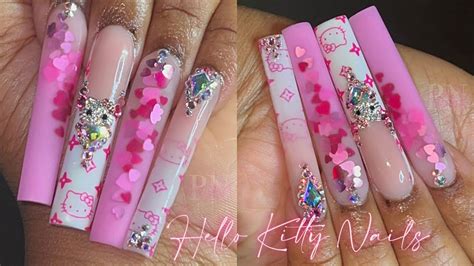 Pink Hello Kitty Nails 💖 Valentine Edition 💘 Acrylic Nail Tutorial Youtube