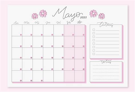 Planificador mensual calendario mayo en español Premium Vektor