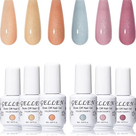 Gellen Gel Nail Polish Kit Nude Shimmering 6 Colors Gel Polish Set