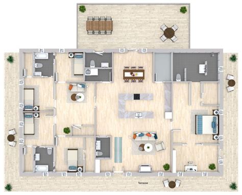 Grundriss für ein Haus mit 5 Schlafzimmern und großer Terrasse