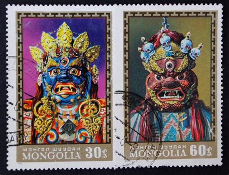 Mongolian Tsam Dance Masks Postage Stamp Set Mongolia Etsy