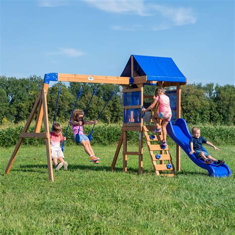 Backyard Discovery Aurora Wooden Cedar Swing Set - Walmart.com | Wooden swing set, Swing set ...