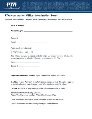 Fillable Online PTA Nomination Officer Nomination Form Fax Email Print