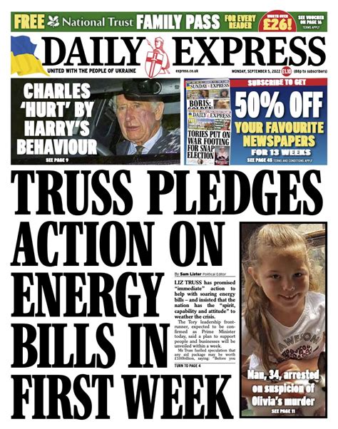 Daily Express Front Page 5th Of September 2022 Tomorrows Papers Today